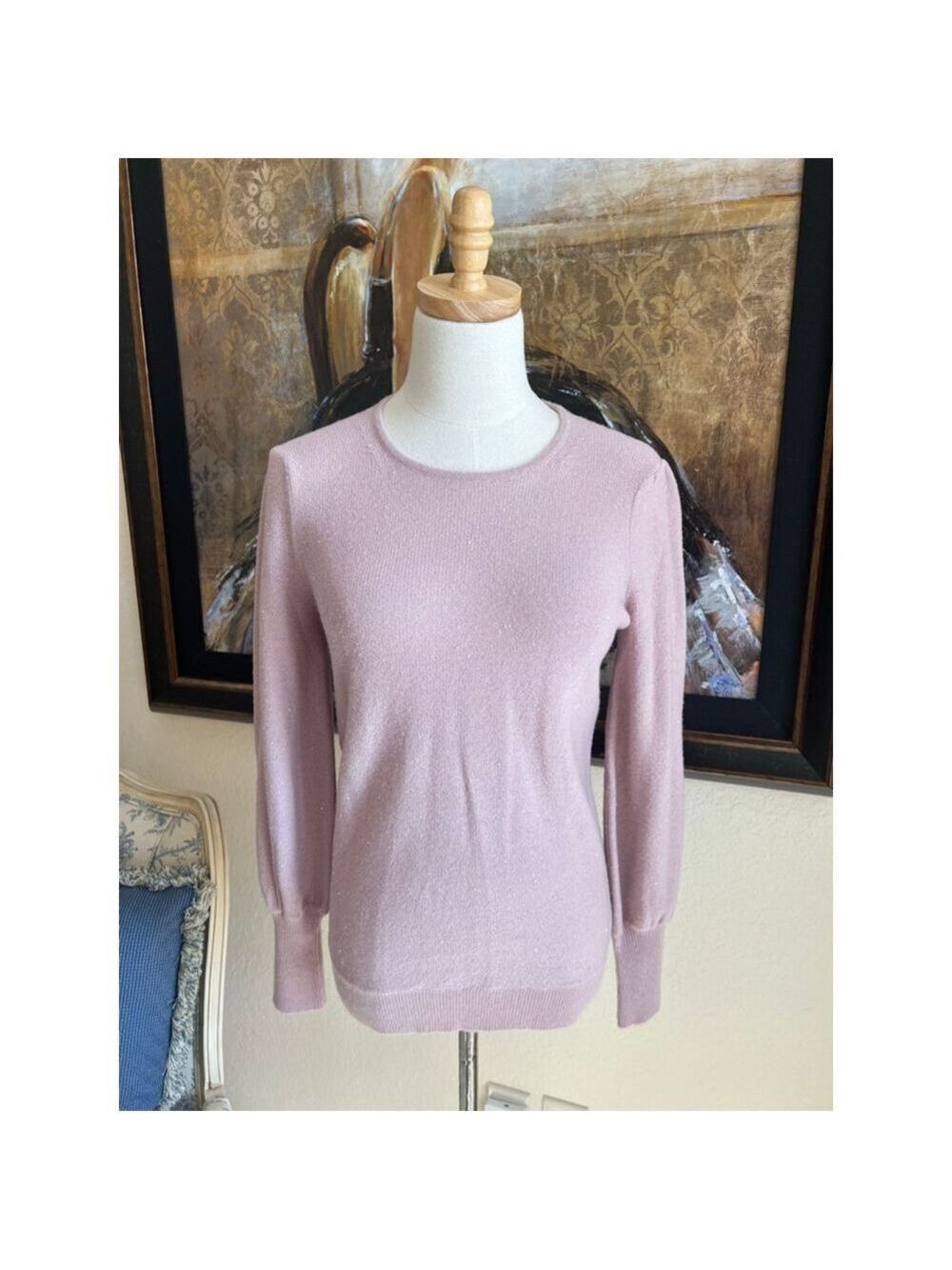 Neiman Marcus Pink Sparkly Cashmere Crew Neck Sweater S